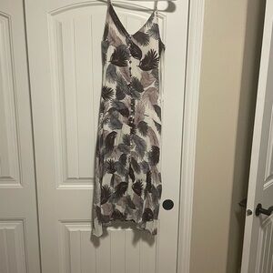 Pink Lily Leaf Print Midi Dress